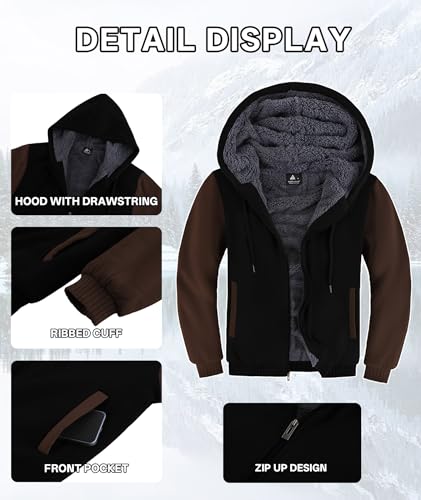 Image of V VALANCH Men Hoodies Zip Up Sherpa Lined Sweatshirts Heavyweight Thick Warm Fleece Winter Jacket