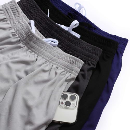 4-Pack Boy's Athletic Shorts Elastic Waistband Quick Dry Youth Basketball Shorts with Pockets (Ages 7-15)4