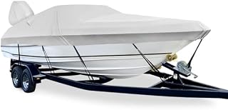 YimSting Boat Cover 16-18.5 ft feet 600D Waterproof Boat Covers with Motor Cover Fits Bass Boat, V-Hull Tri-Hull Boat,Fish & Ski Boat, Runabout Bowrider Boat, 16' 17' 18.5' foot,Heavy Duty Canvas Gray