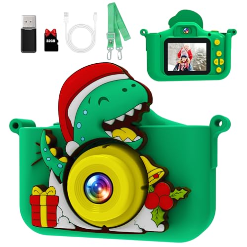 MYSTILUCK Macchina Fotografica Bambini Dinosauro, con 32 GB Schede e Lettore di Schede USB, Fotocamera Giocattoli per Maschi, Regali di Natale e Compleanno per Bambini dai 3 ai 12 Anni(Verde)