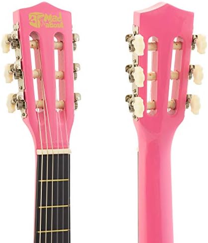 Mad About MA-CG06 gitara klasyczna, rozmiar 1/4 różowa gitara klasyczna - kolorowa hiszpańska gitara z torbą, paskiem, kostką i zapasowymi strunami
