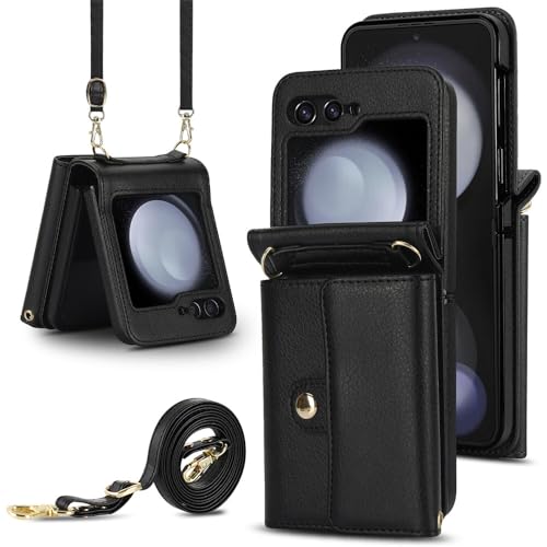 Étui Samsung Galaxy Z Flip 7 FE noir avec strap amovible et rangement cartes sécurisé