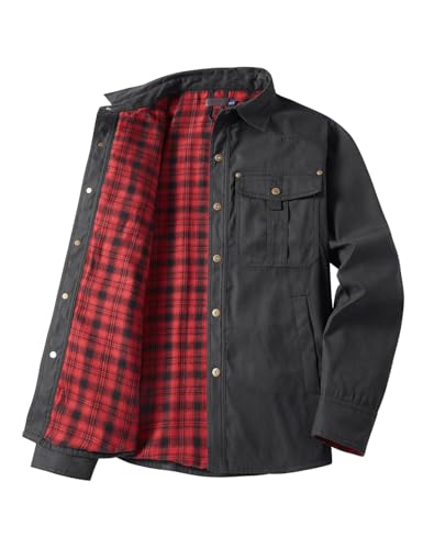 Image of Haellun Men's Flannel Lined Shacket Long Sleeve Plaid Western Cowboy Snap Button Down Shirts Jackets with Pockets