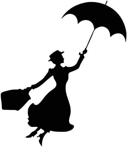 Flying Nanny Silhouette Waterproof Decal - Car Bumper Sticker - Light Switch Sticker - Wall Decal (14cm x 12cm, Black)