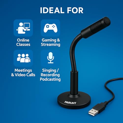 Image of USB Noise Cancelling Microphone for PC & Mac, 360 Adjustable Gooseneck, Omnidirectional Condenser for Laptop, Computer, Gaming, Voice Chat Online Meetings Black MIC309