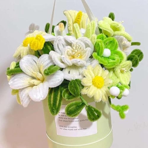 Image of ASTARON 521 Pcs 5 Colors Art Chenille Stems Pipe Cleaners Flower Making Kit | Green Yellow Craft Pipe Cleaners,20 Floral Wires,Green Gardening Tape, Flowers Making Kit,Polyester Fluffy Pipe Cleaners Set