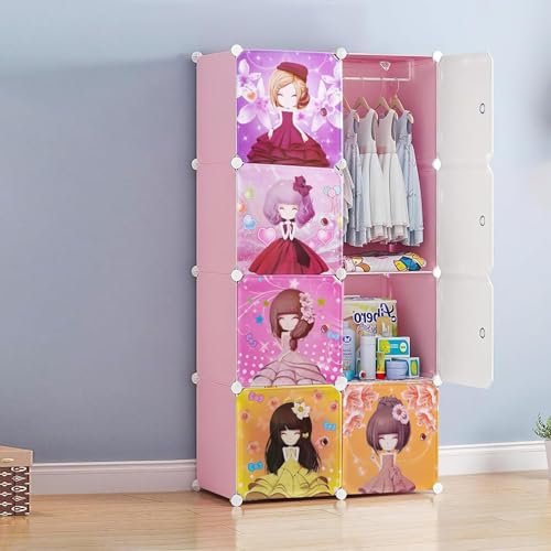 Image of 8 Door Plastic Soft Sheet Wardrobe for Kids, Baby Almirah for Clothes, Baby Storage Organizer, Cupboard for Clothes, Kids Wardrobe for Clothes /Toys /Books (Pink-Princess,8-Door)