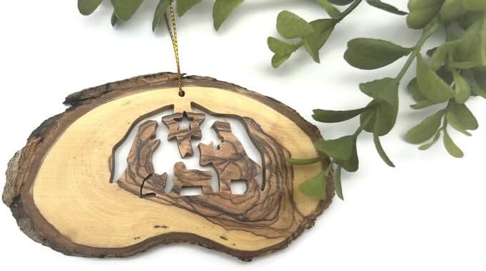 Carved Nativity Scene Ornament - Holy Land Nativity Ornament - Nativity Tree Ornament - Christmas Ornament - Ornament for Tree - Ornament for Christmas Tree - Jesus Ornament (3 Ornaments)