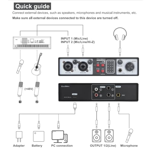 Interface audio USB 2 entrées 2 sorties 32 bits carte son enregistrement studio - 4