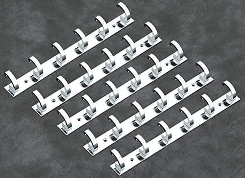 Image of iSTAR Stainless Steel 6 Pin Bathroom Cloth Hooks Hanger Door Wall Bedroom Bathroom Robe Hooks Rail for Hanging Keys, Clothes, Towel Steel Hook (Pack of 5, Silver)