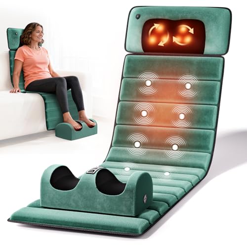 Himouta Ganzkörper-Massagematte mit Wärme, abnehmbarem Shiatsu-Nackenkissen und Fußmassagegerät, Vibrationsmatte für Rücken, Beine & Füße zur Entspannung