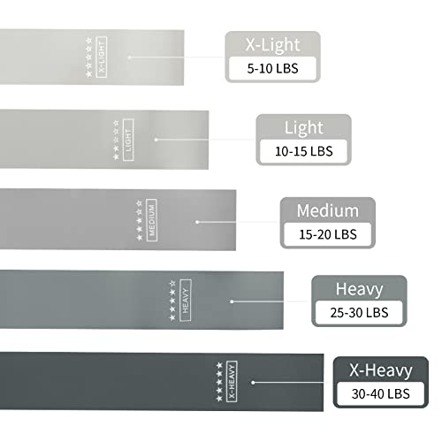 Exercise Bands Set, 5Pcs Resistance Bands With Carry Bag For Home Fitness, Stretching, Strength Training, Crossfit, Pilates Yoga Flexbands, Tpe Elastic Workout Bands For Women Men - Grey #TOP2