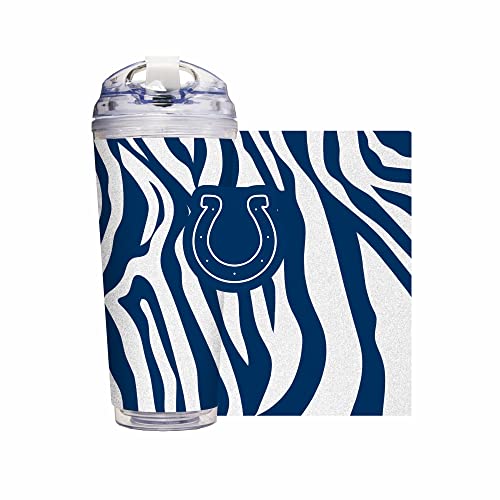 Image of Rico Industries NFL Football Glitter 24oz Acrylic Glitter Tumbler with Hinged Lid, Officially Licensed Double Wall Tumbler with Straw