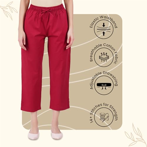 Image of Happy Bunny Parallel Pants for Women 100% Cotton Ankle Length Trousers Regular Fit with Elastic Drawstring Stylish & Pockets Casual Formal Wear for Office & Home