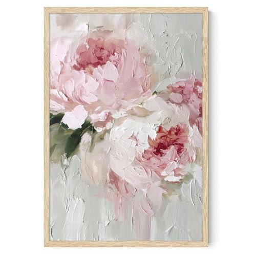 Pink Peony Picture Abstract Floral Canvas Peony Wall Art Pink Flower Canvas Wall Art Blooming Floral Picture Rose Artwork Pastel Pinks And White Flower Prints Grey Decor Living Room 16x24inch No Frame