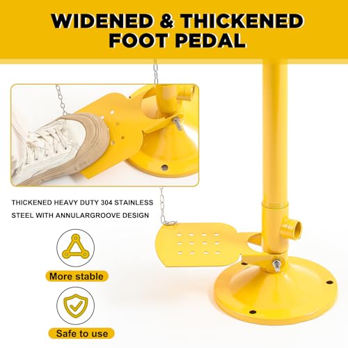 Image of Yaocom Eye Wash Station Stand up Emergency Pedestal Mounted Eyewash Station Adjustable Water Flow Hands Free Operation Stainless Steel Floor Mount Eyewash with Dual Spray Head and Pedal(Yellow)