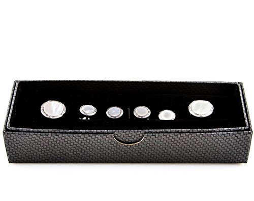 Mrcuff Mother Of Pearl Designer Tuxedo Cufflinks & Studs Set In A Presentation Gift Box & Polishing Cloth #TOP1