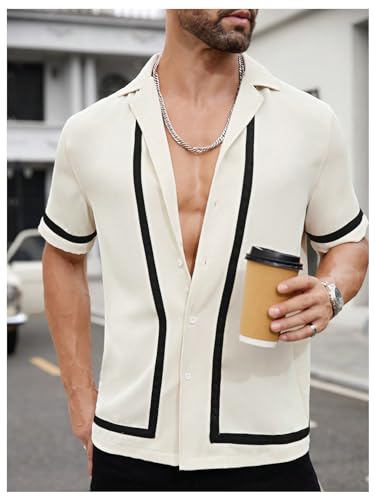 Verdusa Men's Contrast Binding Collar Shirts Casual Button Down Short Sleeve Top4