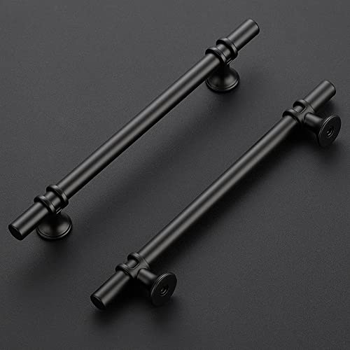 Image of Ravinte 5 Pack 8-13 /16 Inch Cabinet Pulls Kitchen Cupboard Handles with Round Base Matte Black Drawer Pulls Cabinet Handles 8-13 /16 inch Length,6-1 /4 inch Hole Center