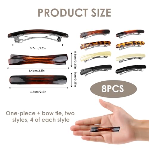 8 Piezas Pequeñas Pinzas para Pelo en Carey para Mujer, Pinzas Planas Francesas, Tamaño Pequeño Curvo Brilloso para Cabello Fino y Delgado (Negro, Blanco, Leopardo y Ámbar) miniatura 3
