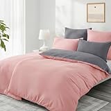 Aisbo Bettwäsche 135x200 4teilig Rosa Grau - Bettwäsche Sets 2 Bettbezüge 135x200 cm + 2 Kissenbezüge 80x80 cm, ÖKO-TEX Wendebettwäsche Weich Mikrofaser mit Reißverschluss