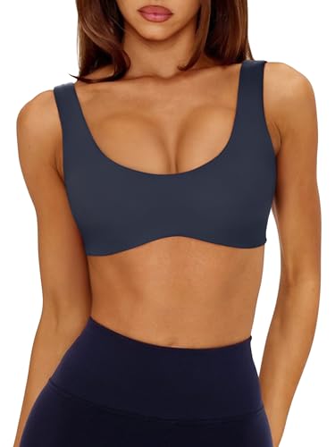 Image of LASLULU Sexy Sports Bras for Women Scoop Neck Sleeveless Padded Bra Workout Yoga Crop Top