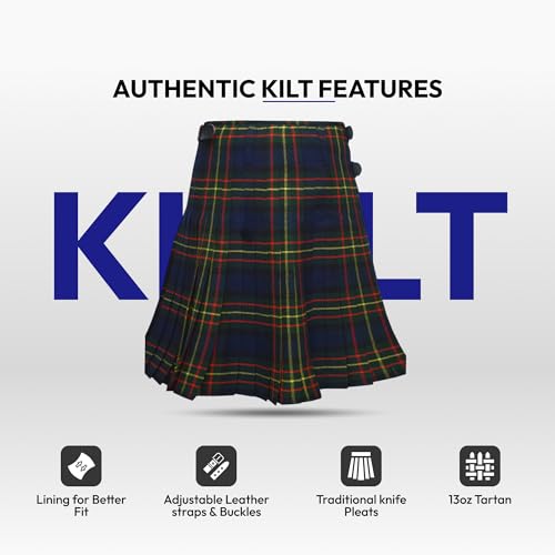 Image of 8 Yard Mens Kilt - Authentic Tartan Kilt for Men Highland Outfit for Weddings & Traditional Scottish Wear