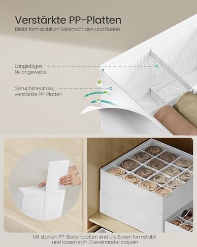 SONGMICS Unterwäsche-Organizer 4er Set, 80 Fächer (2x16+2x24), Schubladen-Organizer faltbar, Ordnungssystem Kleiderschrank, Aufbewahrungsboxen, Socken, Unterwäsche, Krawatten, cremeweiß RUS011W01