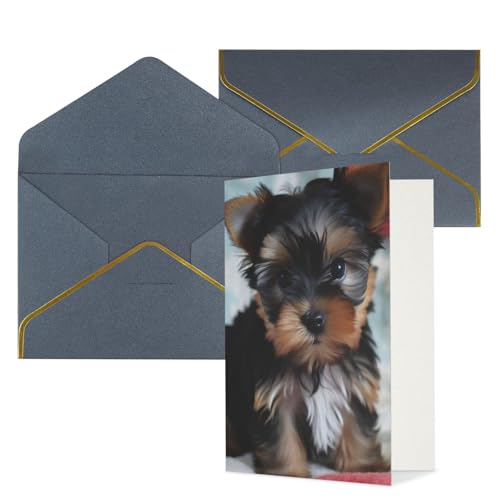 STVYUKL O[eBOJ[h ubNt Thinking of You Card Yorkie Puppy Happy Birthday  ҏ 󔒂̃J[h @ 4x6