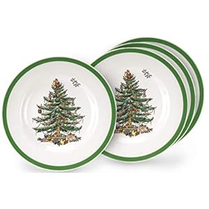 Portmeirion Spode Christmas Tree Dinner Plates | set of 4 Dinner Plates with Christmas Design | 10.5 Inch Christmas Dinnerware Made of Fine Earthenware | Dishwasher and Microwave Safe