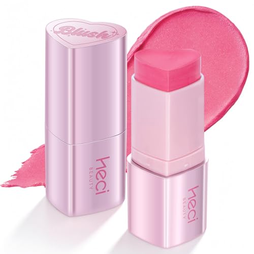 Blush Stick, Cream Blush for Cheeks & Lips, Easy to Blend, Heart-Shaped Soft Shimmer Finish, Natural Dewy Glow, Buildable Color, Long-Lasting, Travel-Friendly, BLOSSOM, 0.25 oz