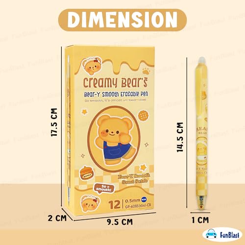 Image of FunBlast Creamy Bear Erasable Gel Pens - 12 Pcs of Gel Pen with Magic Eraser, Kawaii Gel Pens, Lightweight Gel Pen with Comfortable Grip, Stationery for School & Office - Blue Ink