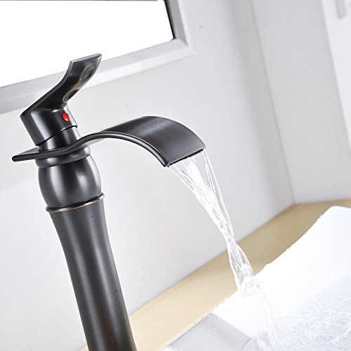 Bwe Vessel Sink Faucet Oil Rubbed Bronze Farmhouse Waterfall Single Hole Bathroom Faucet With Pop Up Drain Without Overflow And Supply Line Bath Basin Single Handle Faucets Sink Lavatory Mixer Tap #TOP6