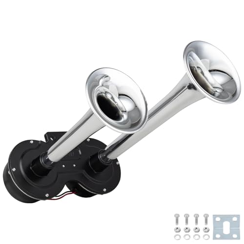 AOLIHAN 12V Electric Vehicle Horn Silver Dual Tube,150dB High Decibel Horns Super Loud, IPX5 Waterproof Train Horn for Truck, Replacement for Truck/SUV/Van/Car/Motorcycle/ATV/Golf Cart Horns