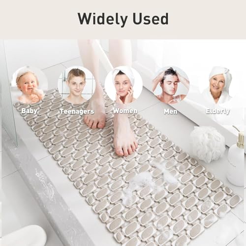 Image of HomeCloud Non-Slip Shower Mat for Bathtub, Anti-Slip Bath Mat with Suction Cups, Drainage Holes & Foot Massage Exfoliating Surface (D Beige)