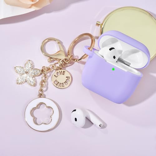 Image of Case for Apple Airpods 4 - VISOOM Airpods 4 Cases 2024 Cover Women Anti-Drop Silicone iPods 4 Earbuds Wireless Accessorie Charging Cases Girl Bling Keychain for Airpod iPods 4th Generation