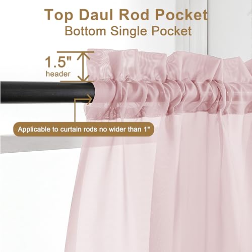 Image of Chyhomenyc Blush Pink Sheer Curtains 30 inch Length 2 Panels, Light Filtering Voile Rod Pocket Short Window Curtians for Bathroom Living Room Farmhouse Small Windows, 42Wx30L inches