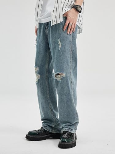 Jeans Pants Trousers Denim Spring Washed Ripped Loose Straight Leg High Street Trendy for Men3