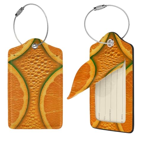 Étiquettes de bagage orange en cuir avec protection vie privée pour valise homme femme