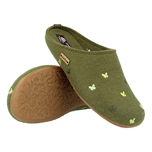 Image of HAFLINGER Fafalline Wool Felt Butterfly Motif Womens Slip On Mule Slippers Unisex