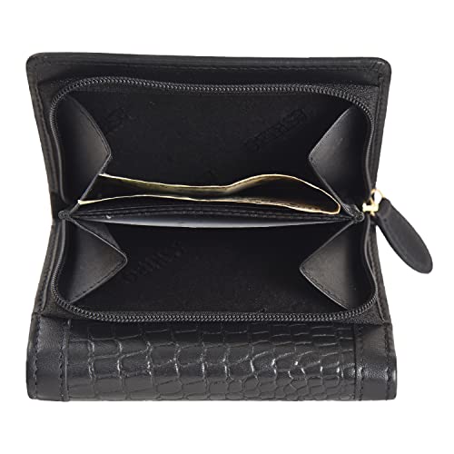 ASHIBO Tri Fold Nappa Flat Geniune Leather Large Capacity Croco Emobossed Printed Compact Wallet for Women With ID Windows Zipper Pocket Multipurpose Use3