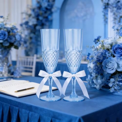 Pesonlook 24 Pack Plastic Champagne Glasses Blue Reusable Diamond Crystal Clear Wine Cups Reusable Unbreakable Wine Glasses Goblets for Wedding Reception, Grand Event Party Supplies by Pesonlook - Used condition - Image 7