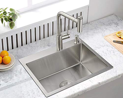 Menatt 20-Inch Drop In Kitchen Sink, Sus304 Stainless Steel Top-Mount Handmade Kitchen Rv Sink, Single Bowl Sink With Basket Strainer, 20"*16"*9" (Brushed) #TOP1