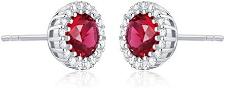 Diamond Treats 925 STERLING SILVER Earrings with White CZ, Sapphire, Emerald or Ruby Simulated Centre & FLAWLESS Cubic Zirconia. The Silver Round Halo Earrings are a Lovely Gift for Her.