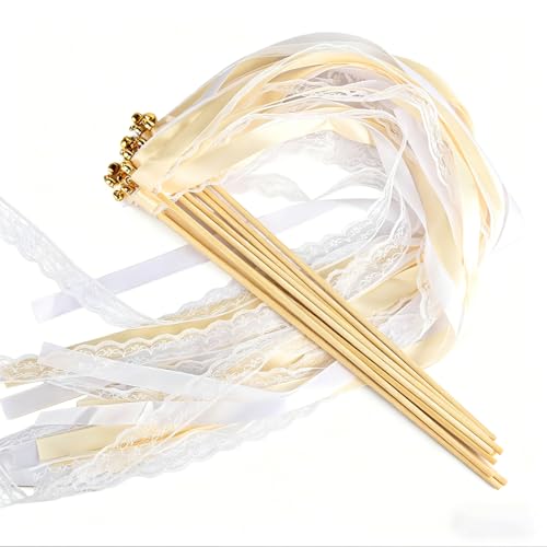 10 Pcs Baguette Magique Mariage, Baguettes de mariage avec clochette, baguettes de fée en soie pour décoration de treillis de mariages, fêtes,...