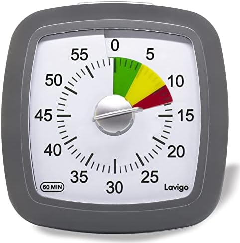 Lavigo 60 Minute Countdown Visual Timer for Adults Kitchen Cooking Kids Study Reading Classroom Teaching and Office, Three Colors Scale Designed, Quietly Count Time Management Tool(Gray)