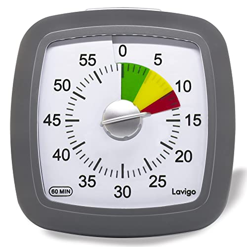 Lavigo 60 Minute Countdown Visual Timer For Adults Kitchen Cooking Kids Study Reading Classroom Teaching And Office, Three Colors Scale Designed, Quietly Count Time Management Tool(Gray) #TOP15