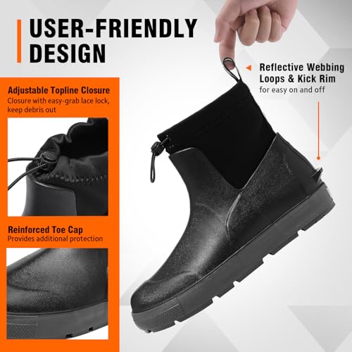 Image of Men's Deck Boots, Waterproof Ankle Rain Boots for Fishing & Boating | Anti-slip rubber work boots with pull-on ankle design for fishing, boating, farming, gardening and other wet outdoor jobs.