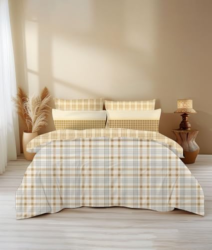 Image of LANE LINEN 400TC Morrison Bloom Super King Size Bedsheet with 4 Pillow Cases | 100% Cotton Digital Print Bedding Set (2.74 M x 2.74 M) | Floral Pattern for Luxurious Comfort (Brown Geometric)