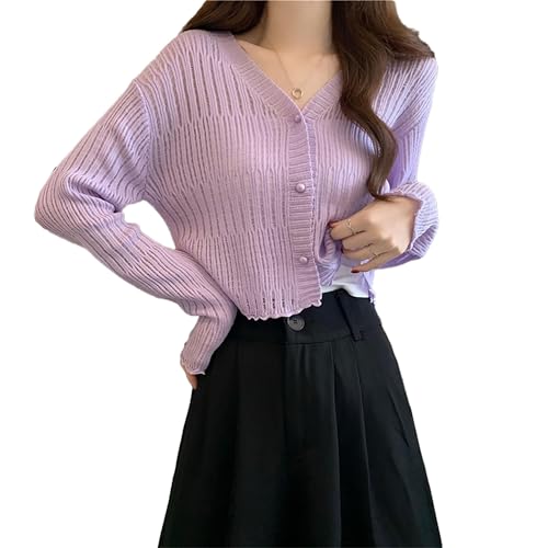 Image of ICW Women's Knitted Ribbed Cardigan Long-Sleeve V-Neck Button-Up Shrug Jacket Top Dn85
